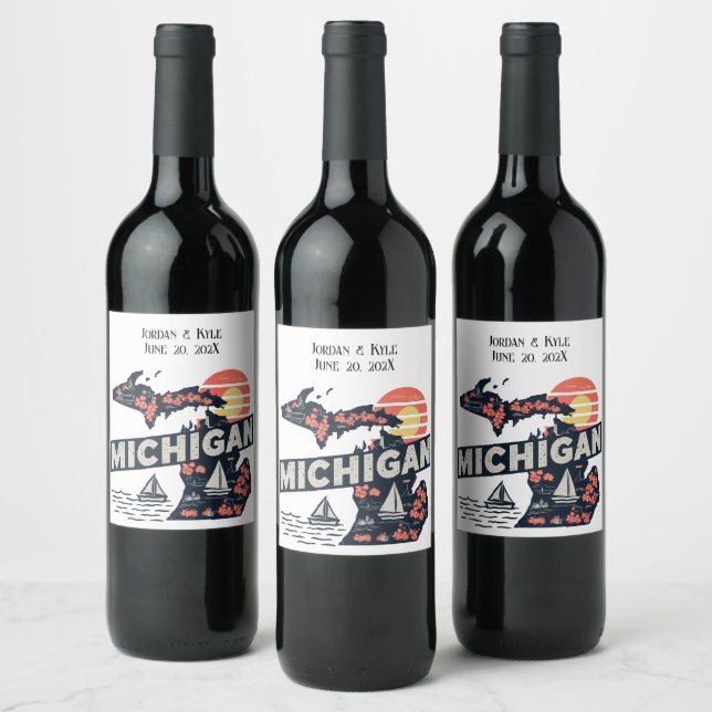Michigan Retro Silhouette Customisable Wine Label (Bottles)