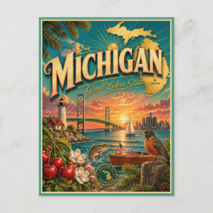 Michigan Retro Travel Souvenir Postcard