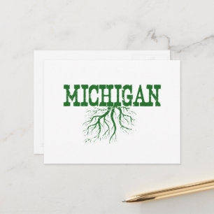 Michigan Rooted with Green Tree Roots Word Art Postcard