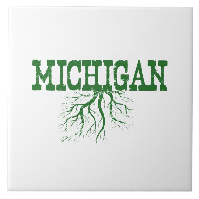 Michigan Roots Word Art Ceramic Tile (Front)