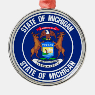 Michigan Round Emblem Metal Ornament