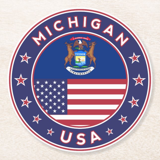 Michigan Round Paper Coaster (Front)