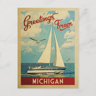 Michigan Sailboat Vintage Travel Postcard