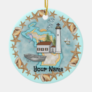 Michigan Shells Lighthouse Ornament