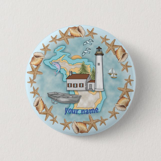 Michigan Shells Lighthouse pin button (Front)