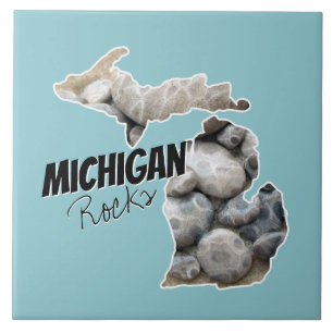 Michigan Silhouette Filled With Petoskey Stones Ceramic Tile