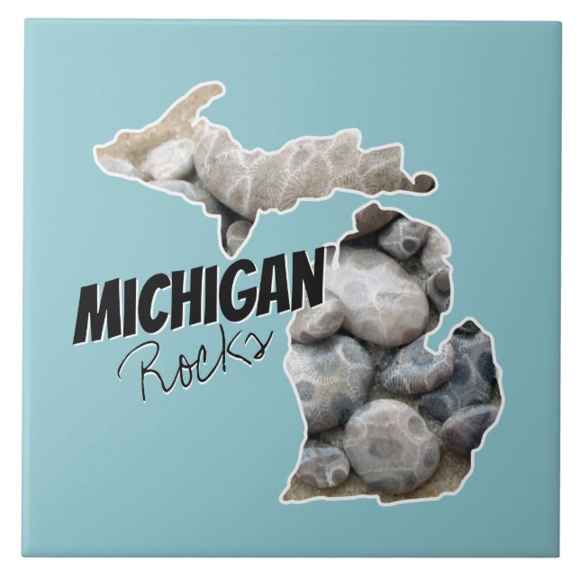 Michigan Silhouette Filled With Petoskey Stones Ceramic Tile (Front)