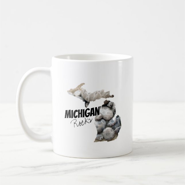 Michigan Silhouette Filled With Petoskey Stones Coffee Mug (Left)