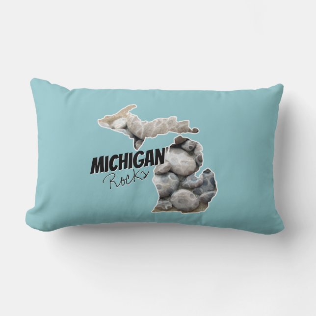 Michigan Silhouette Filled With Petoskey Stones Lumbar Cushion (Front)