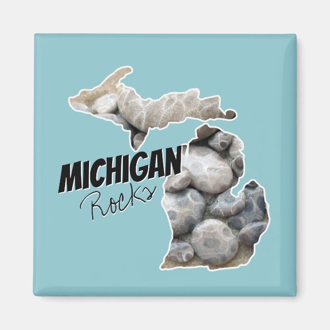 Michigan Silhouette Filled With Petoskey Stones Magnet (Front)