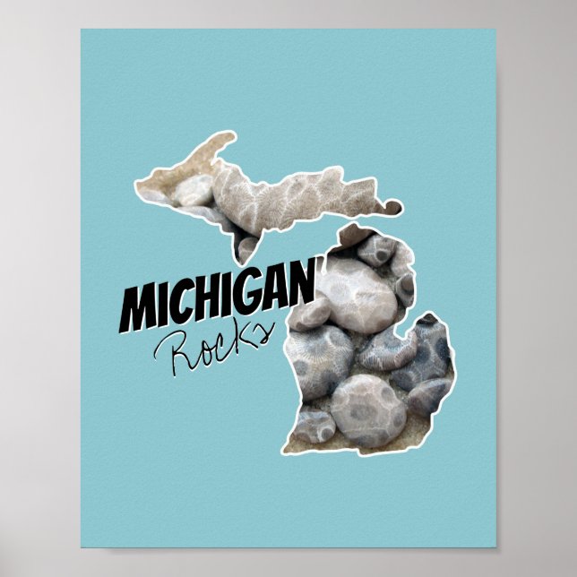 Michigan Silhouette Filled With Petoskey Stones Poster (Front)