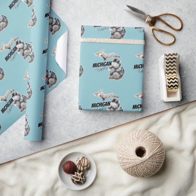 Michigan Silhouette Filled With Petoskey Stones Wrapping Paper (Crafts)