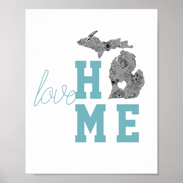 Michigan Silhouette State Love Home Typography Poster (Front)