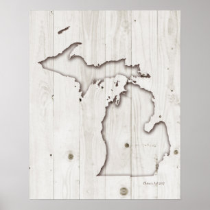 Michigan Silhouette   White Wood Carving Poster