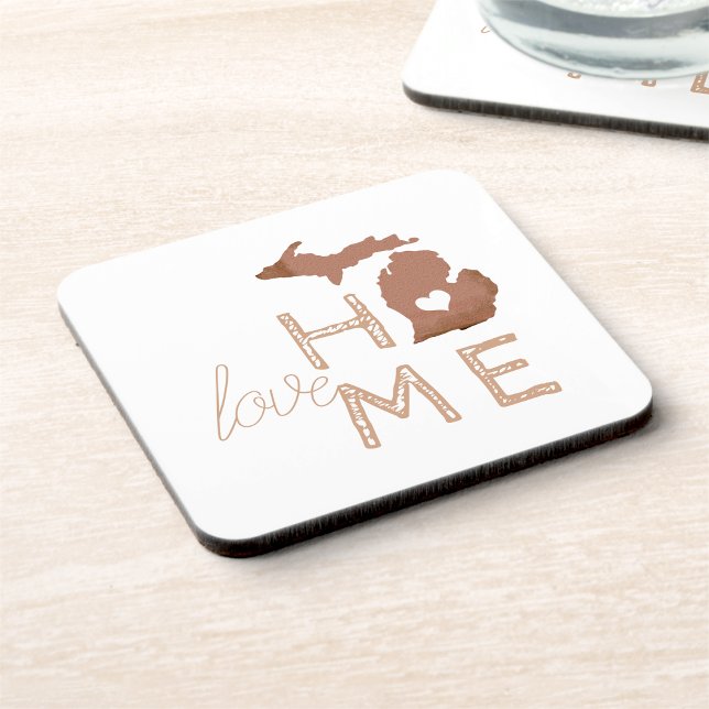 Michigan Silhouette With Heart Love Copper Coaster (Copper Michigan Silhouette With Heart and Love Beverage Coaster from the Michigander!)