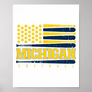 Michigan Softll Vintage Mens Kids Team Retro Softl Poster
