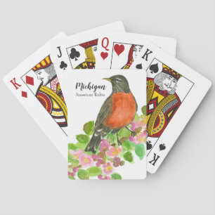 Michigan Souvenir Robin Apple Blossom Watercolor  Playing Cards