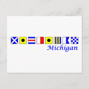 Michigan spelled in nautical flag alphabet postcard