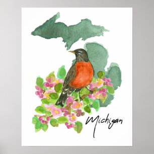 Michigan State American Robin Apple Blossom  Poster