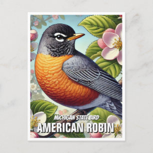 Michigan State Bird American Robin Postcard