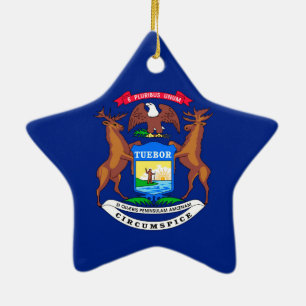 Michigan State Flag Design Ceramic Tree Decoration