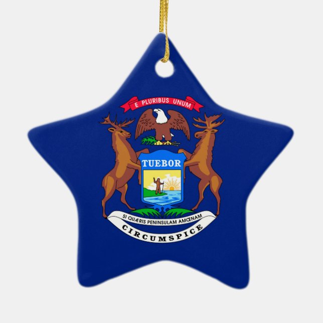 Michigan State Flag Design Ceramic Tree Decoration (Back)