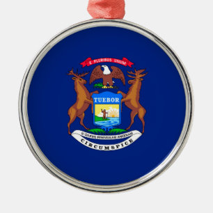 Michigan State Flag Design Metal Tree Decoration