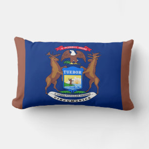 Michigan State Flag Print Patriotic Lumbar Cushion