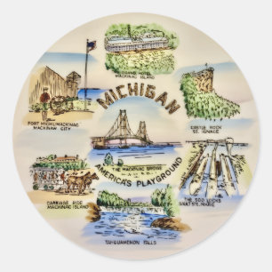 Michigan State Landmarks Classic Round Sticker