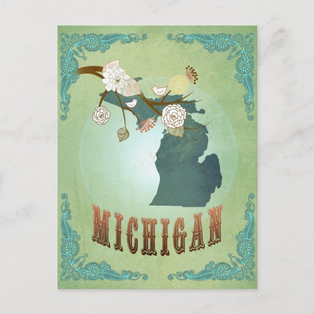 Michigan State Map – Green Postcard (Front)