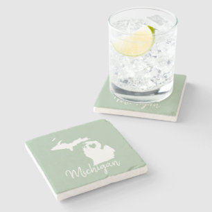 Michigan state map love home stone coaster