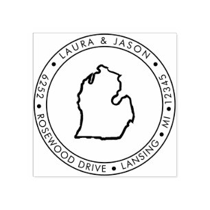 Michigan State Map Return Address Wood Art Stamp