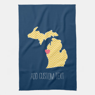 Michigan State Map with Custom Love Heart and Name Tea Towel