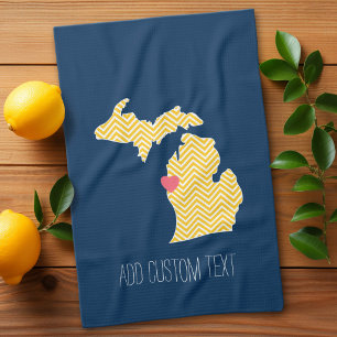 Michigan State Map with Custom Love Heart and Name Tea Towel