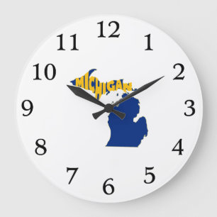 Michigan State Name Word Art Yellow Large Clock