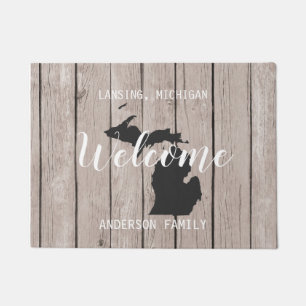Michigan State Personalised Welcome Wood Look Doormat