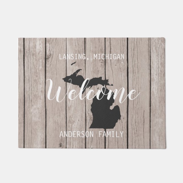 Michigan State Personalised Welcome Wood Look Doormat (Front)