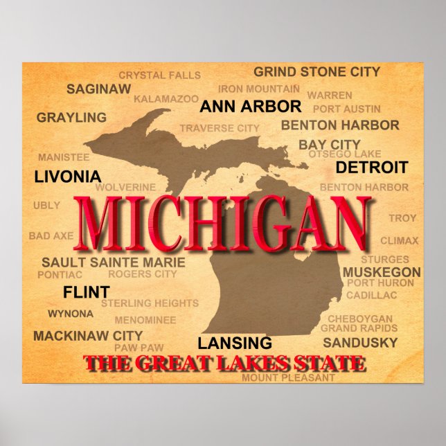 Michigan State Pride Map Silhouette Poster (Front)