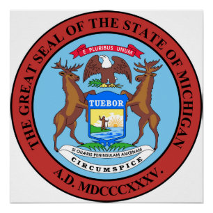 Michigan state seal america republic symbol flag poster