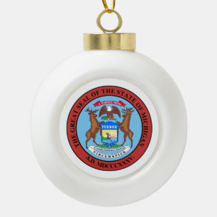 Michigan State Seal - Ceramic Ball Christmas Ornament