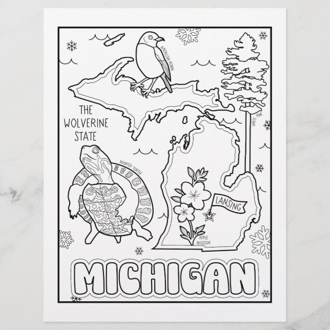 michigan state shape and facts colouring page (Front)