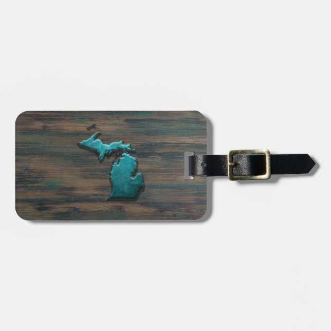 Michigan State Shape Teal Luggage Tag (Front Horizontal)