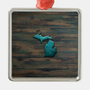 Michigan State Shape Teal Metal Ornament
