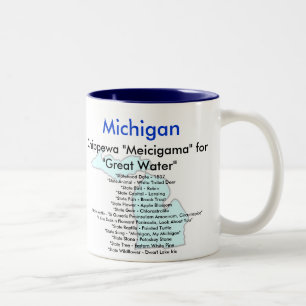 Michigan Symbols & Map Two-Tone Coffee Mug