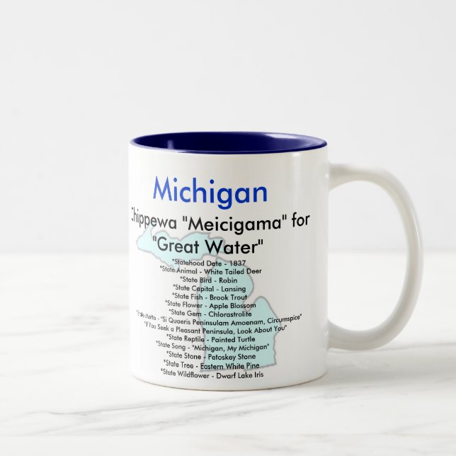 Michigan Symbols & Map Two-Tone Coffee Mug (Right)