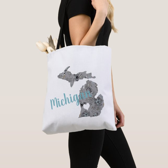 Michigan The Mitten State With Heart Tote Bag (Close Up)