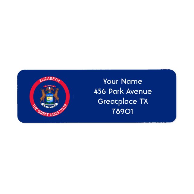 Michigan The Wolverine State Personalised Flag Return Address Label (Front)
