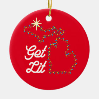 Michigan Theme Ornament with funny GET LIT 