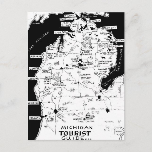 Michigan tourist Map Postcard (Front)