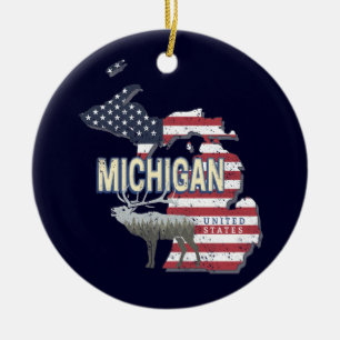 Michigan United States Retro State Map Vintage USA Ceramic Ornament